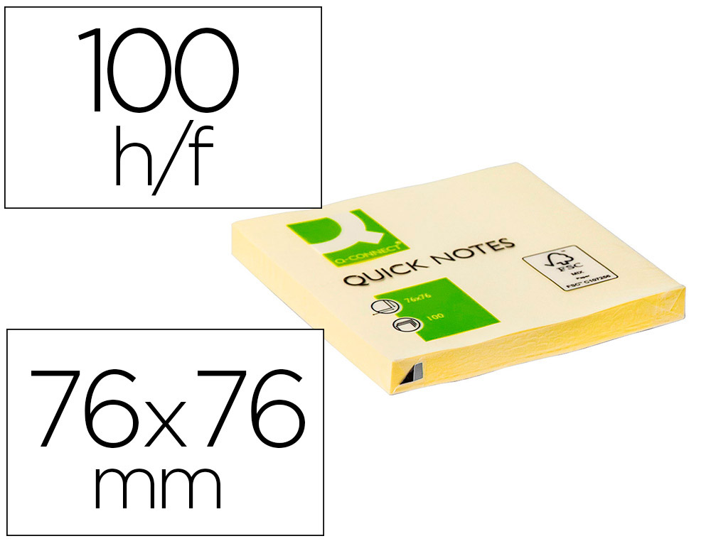 BLOC DE NOTAS ADHESIVAS QUITA Y PON Q-CONNECT 76X76 MM CON 100 HOJAS